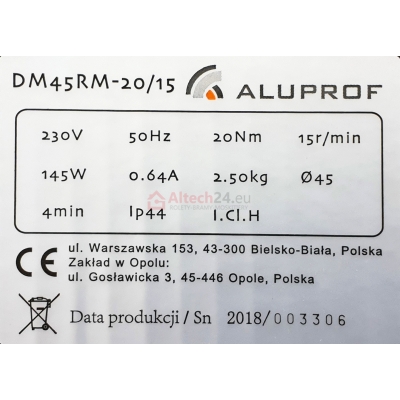 Dane techniczne Aluprof DM45RM-20/15